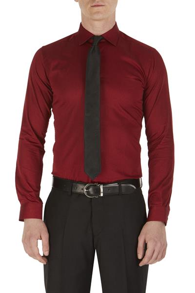 Slim Fit Klasik Yaka Pamuk Saten Uzun Kol Bordo Gömlek  Gk 214