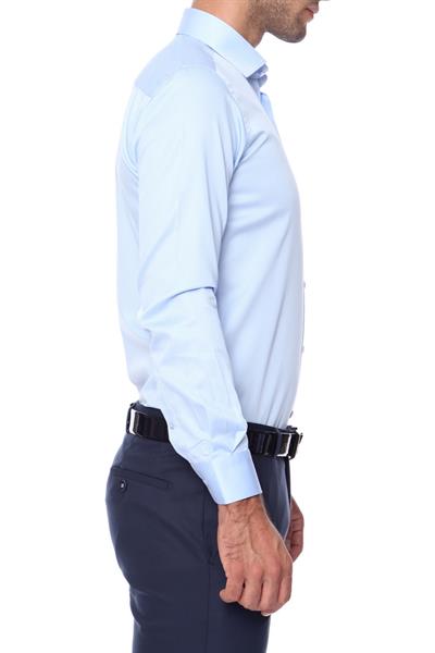 Slim Fit Klasik Yaka Pamuk Saten Uzun Kol Açık Mavi Gömlek  Gk 214