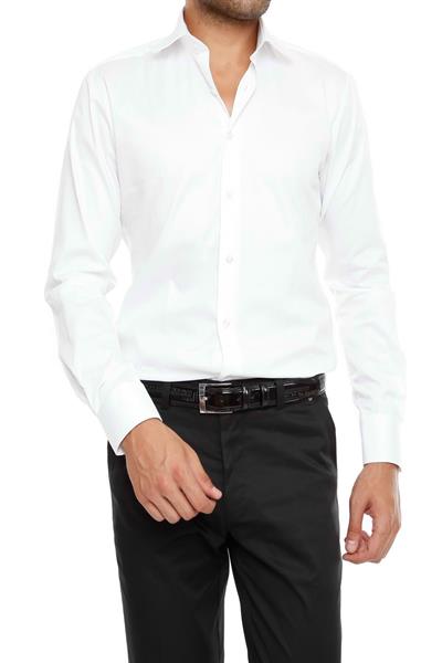 Slim Fit Klasik Yaka Pamuk Saten Uzun Kol Beyaz Gömlek  Gk 214