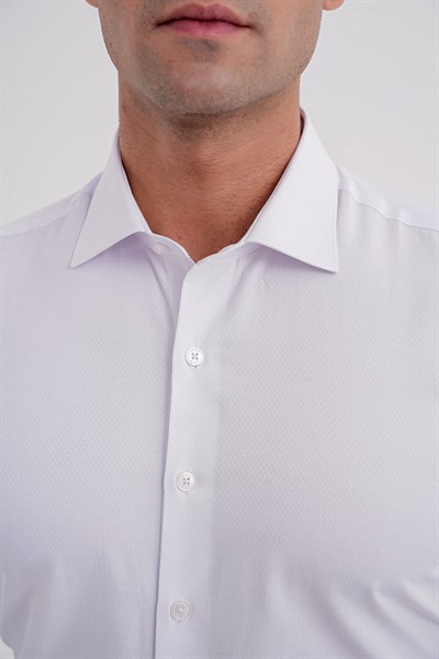 Slim Fit Kravat Yaka Doku Desenli Beyaz Gömlek GK 755