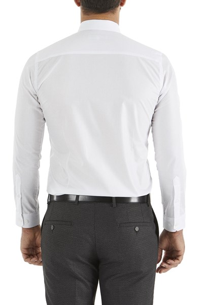 Slim Fit Kravat Yaka Pamuklu Uzun Kollu Beyaz Gömlek GK 649
