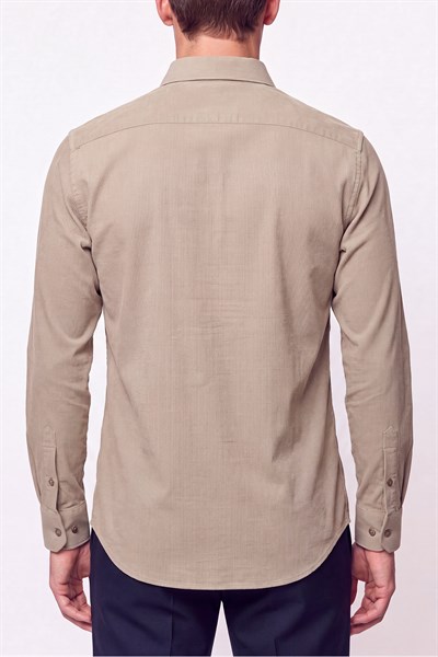 Slim Fit Modal Kumaş Bej Gömlek G 1609 
