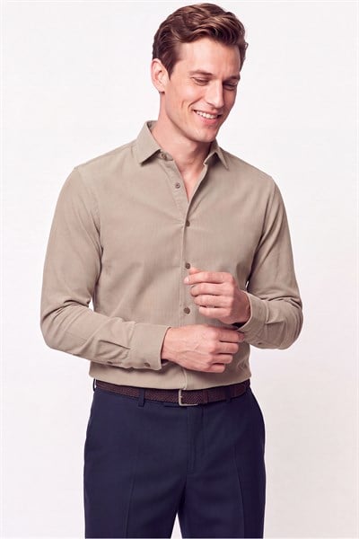 Slim Fit Modal Kumaş Bej Gömlek G 1609 