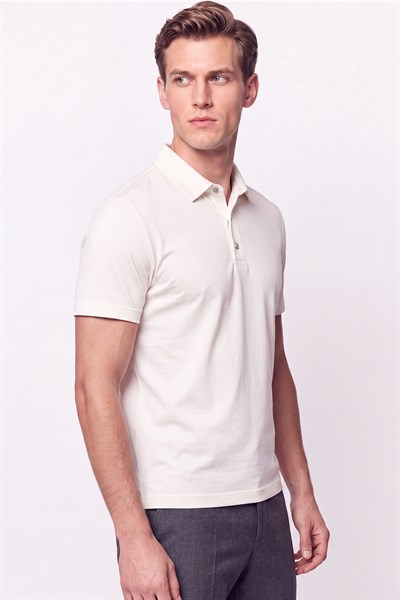 Slim Fit Modal Kumaş Ekru Çıtçıtlı Polo Yaka Tişört Ts 923