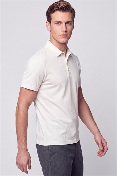 Slim Fit Modal Kumaş Ekru Çıtçıtlı Polo Yaka Tişört Ts 923