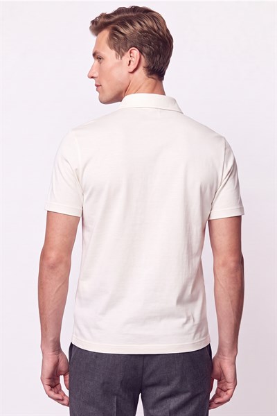 Slim Fit Modal Kumaş Ekru Çıtçıtlı Polo Yaka Tişört Ts 923