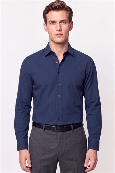 Slim Fit Modal Kumaş Lacivert Gömlek G 1609 
