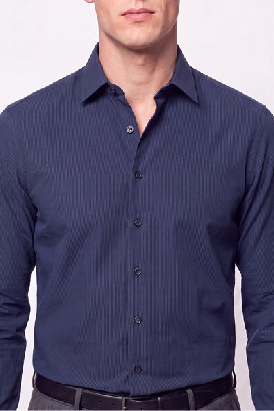 Slim Fit Modal Kumaş Lacivert Gömlek G 1609 