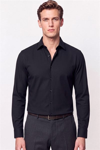 Slim Fit Modal Kumaş Siyah Gömlek G 1609 