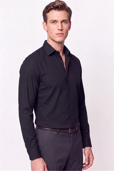 Slim Fit Modal Kumaş Siyah Gömlek G 1609 
