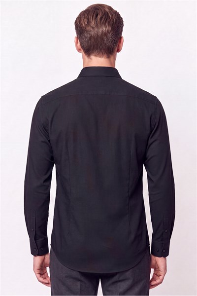 Slim Fit Modal Kumaş Siyah Gömlek G 1609 