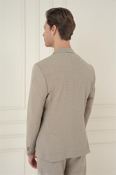 Slim Fit Mono Yaka Çift Yırtmaç Torba Cep Casual Bej Ceket C 698