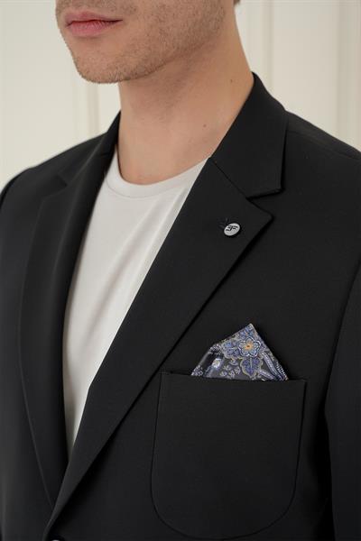 Slim Fit Mono Yaka Çift Yırtmaç Torba Cep Casual Siyah Ceket C 697