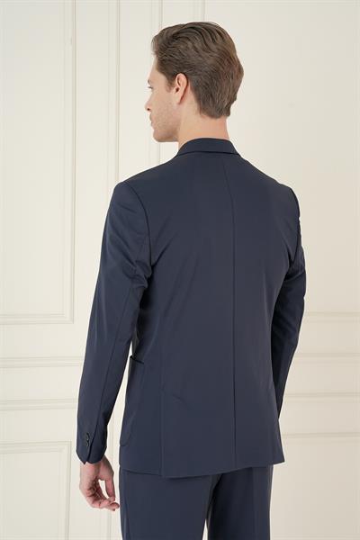 Slim Fit Mono Yaka Çift Yırtmaç Torba Cep Casual Lacivert Ceket C 697