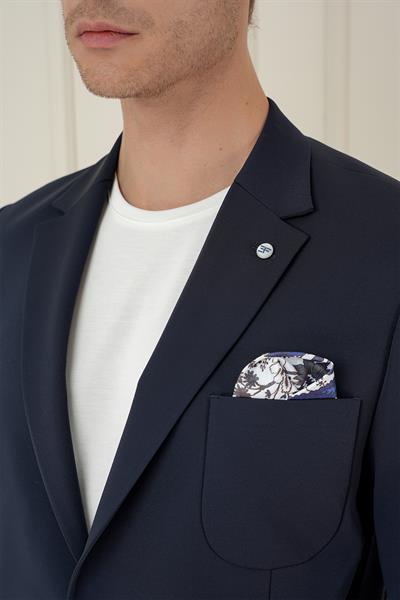 Slim Fit Mono Yaka Çift Yırtmaç Torba Cep Casual Lacivert Ceket C 697