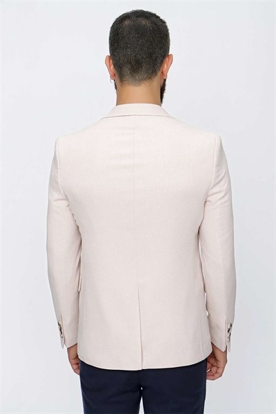 Slim Fit Mono Yaka Doku Desenli Bej Spor Ceket C 620