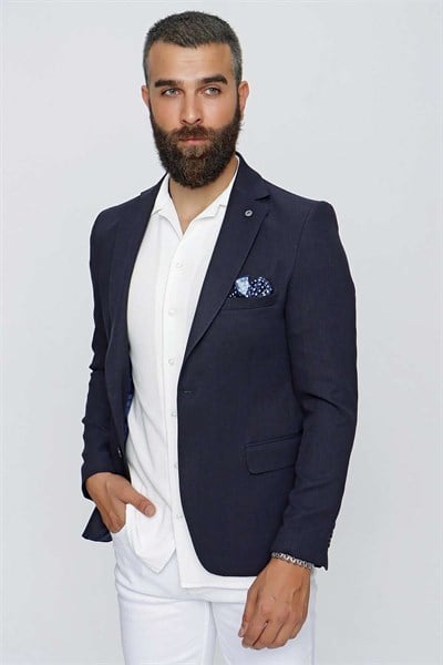 Slim Fit Mono Yaka Doku Desenli Lacivert Spor Ceket C 620