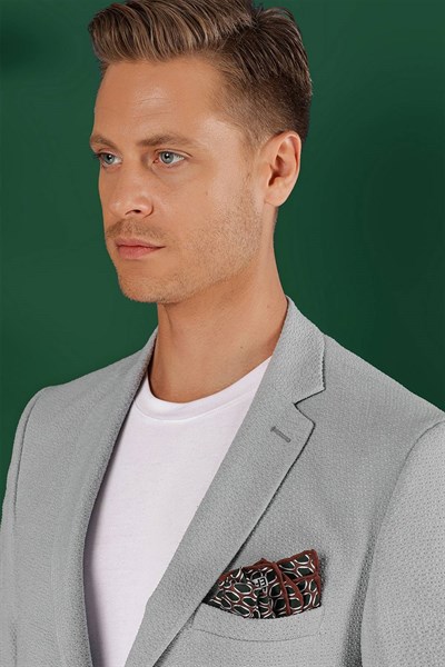 Slim Fit Mono Yaka Esnek Pamuklu Gofre Kumaş Gri Blazer Ceket C 640