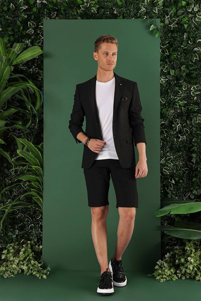 Slim Fit Mono Yaka Esnek Pamuklu Gofre Kumaş Siyah Blazer Ceket C 640
