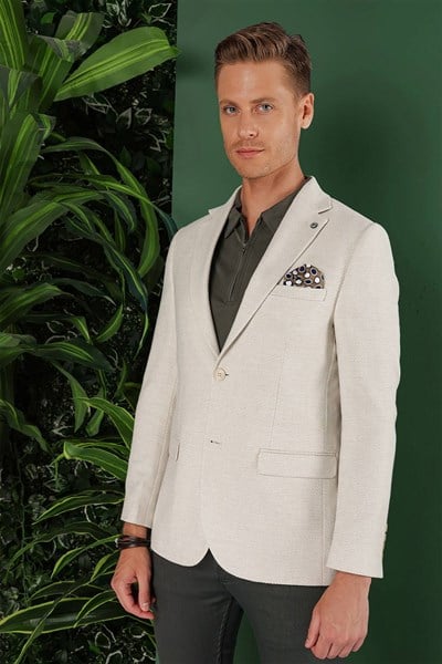 Slim Fit Mono Yaka Keten Pamuk Karışımlı Taş Ceket C 636