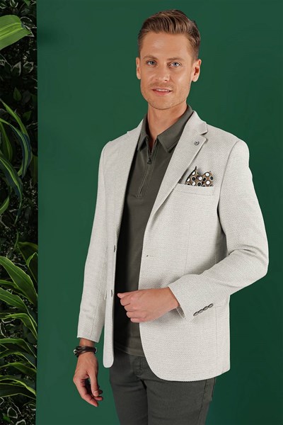 Slim Fit Mono Yaka Keten Pamuk Karışımlı Mavi Ceket C 636