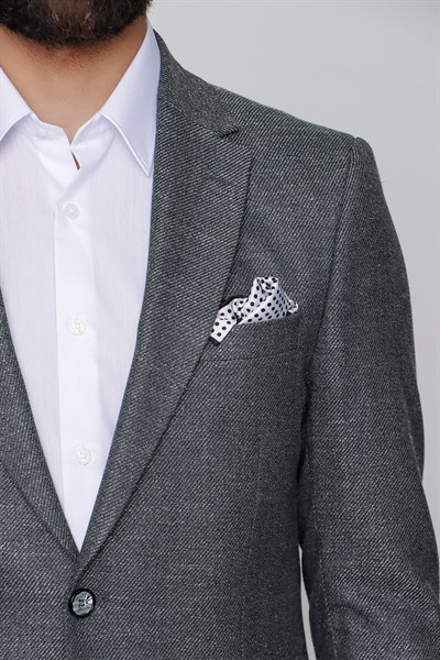 Slim Fit Mono Yaka Kırçıllı Dokuma Esnek Siyah Spor Ceket C 614