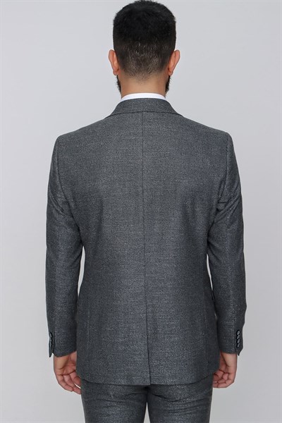 Slim Fit Mono Yaka Kırçıllı Dokuma Esnek Siyah Spor Ceket C 614