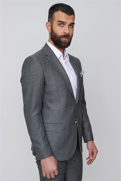 Slim Fit Mono Yaka Kırçıllı Dokuma Esnek Siyah Spor Ceket C 614