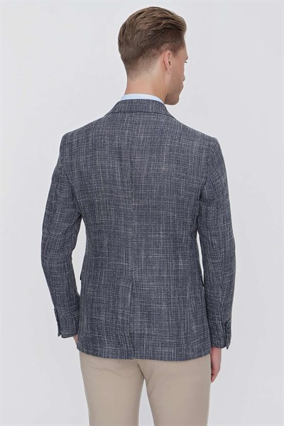 Slim Fit Mono Yaka Kırçıllı Dokuma Lacivert Spor Ceket C 628