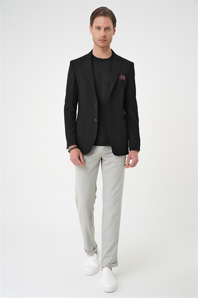 Slim Fit Mono Yaka Torba Cep Çift Yırtmaçlı Siyah Ceket C 711