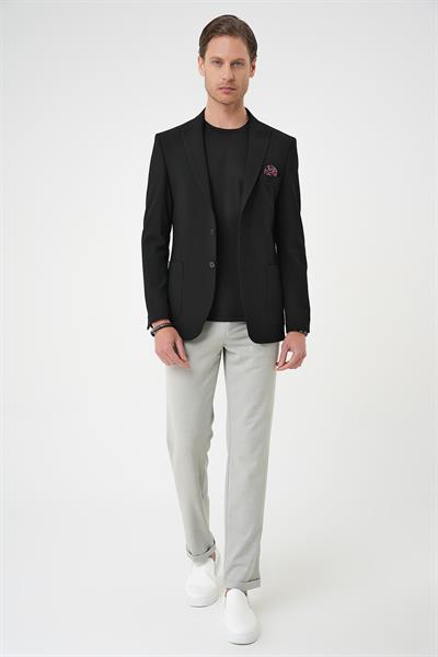 Slim Fit Mono Yaka Torba Cep Çift Yırtmaçlı Casual Siyah Ceket C 711