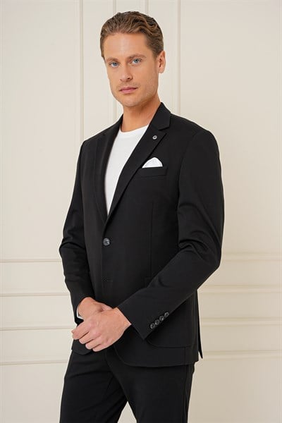 Slim Fit Mono Yaka Torba Cep Pamuklu Siyah Blazer Ceket C 690