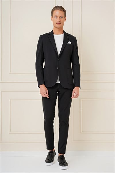 Slim Fit Mono Yaka Torba Cep Pamuklu Siyah Blazer Ceket C 690
