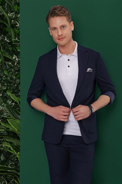 Slim Fit Mono Yaka Torba Cepli Esnek Pamuklu Lacivert Blazer Ceket C 639
