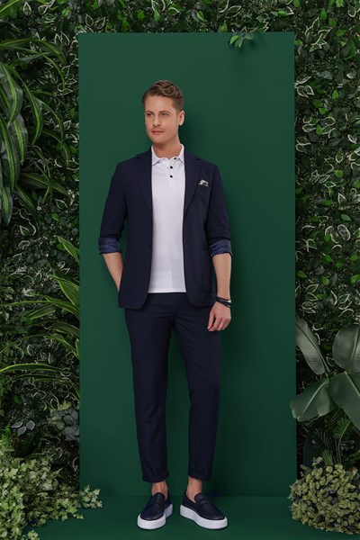 Slim Fit Mono Yaka Torba Cepli Esnek Pamuklu Lacivert Blazer Ceket C 639