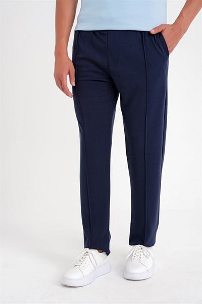 Slim Fit Önden Pens Detaylı Yan Cep %97 Pamuk Lacivert Jogger Pantolon ATP 034