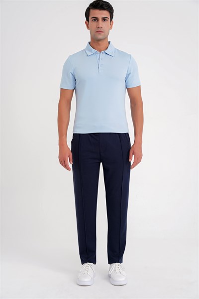 Slim Fit Önden Pens Detaylı Yan Cep %97 Pamuk Lacivert Jogger Pantolon ATP 034