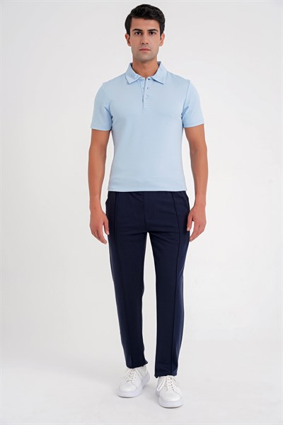 Slim Fit Önden Pens Detaylı Yan Cep %97 Pamuk Lacivert Jogger Pantolon ATP 034