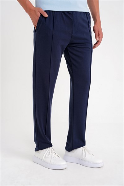 Slim Fit Önden Pens Detaylı Yan Cep %97 Pamuk Lacivert Jogger Pantolon ATP 034