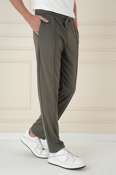 Slim Fit Önden Pens Detaylı Yan Cep %97 Pamuk Haki Jogger Pantolon ATP 034