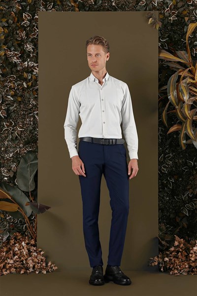 Slim Fit Önden Pensli Düğmeli Yaka Mavi Uzun Kollu Gömlek GK 691