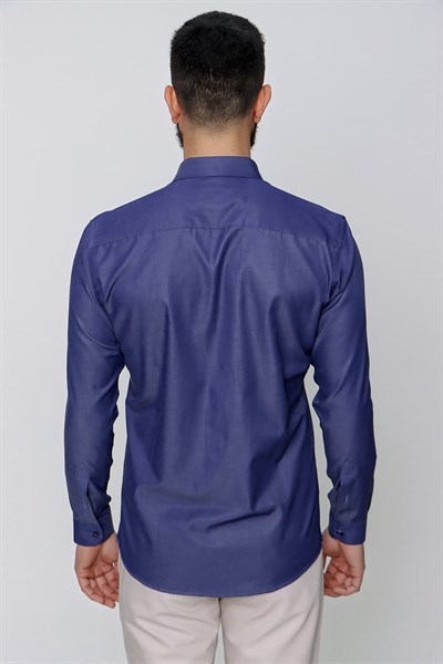 Slim Fit Önden Pensli Pamuklu Pamuklu İndigo Gömlek GK 635