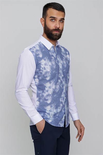 Slim Fit Önü Batik Desenli Spor Saks Gömlek G 1482