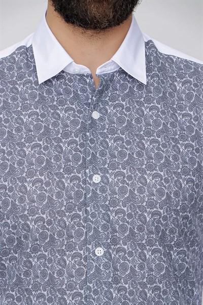 Slim Fit Önü Desenli Spor Füme Gömlek G 1481