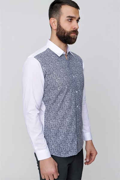 Slim Fit Önü Desenli Spor Füme Gömlek G 1481