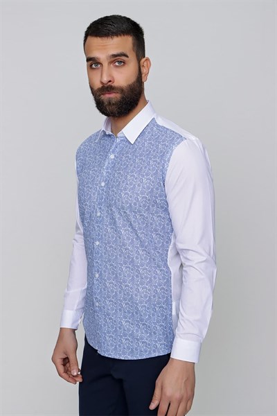 Slim Fit Önü Desenli Spor Saks Gömlek G 1481