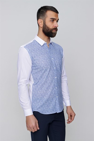 Slim Fit Önü Desenli Spor Saks Gömlek G 1481