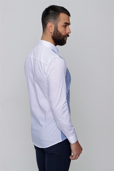 Slim Fit Önü Desenli Spor Saks Gömlek G 1481