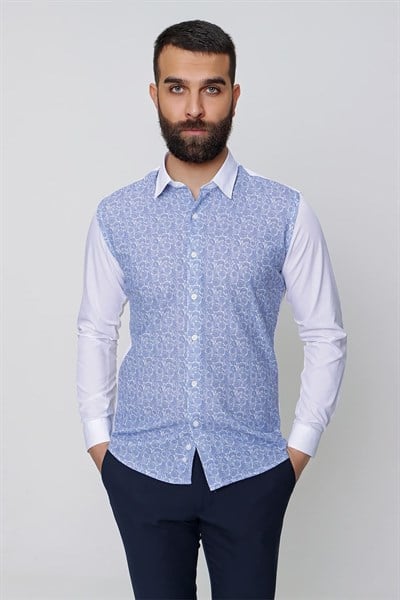 Slim Fit Önü Desenli Spor Saks Gömlek G 1481