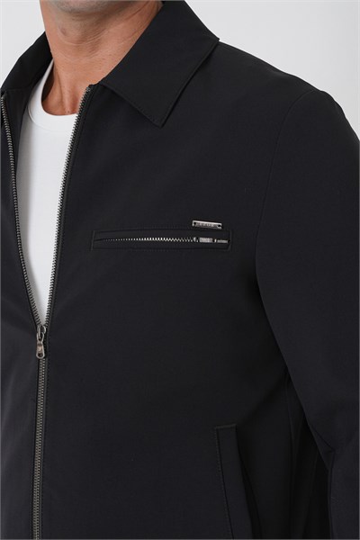 Slim Fit Önü Fermuarlı Etek Kol Ribanalı Esnek Siyah Mont MT 184